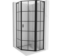 Mexen Mist L cabine de douche pentagonale pivotante droite 100 x 100 cm, grille noire, noir - 8A8L-100-100-70-77-P 78004 5905315664808