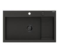 Mexen Omar évier en granit 1 bac 800 x 480 mm, noir/doré métallisé, siphon noir - 6520801005-75-B 31158 5905315236579