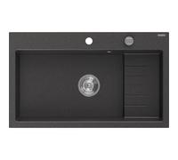 Mexen Omar évier en granit 1 bac 800 x 480 mm, noir moucheté, siphon chromé - 6520801005-76 31090 5905315070944