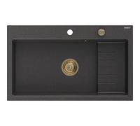 Mexen Omar évier en granit 1 bac 800 x 480 mm, noir moucheté, siphon doré - 6520801005-76-G 31118 5905315236371