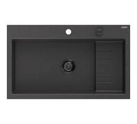 Mexen Omar évier en granit 1 bac 800 x 480 mm, noir moucheté, siphon noir - 6520801005-76-B 31162 5905315236586