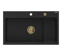 Mexen Omar évier en granit 1 bac 800 x 480 mm, noir, siphon doré - 6520801005-77-G 31146 5905315236388