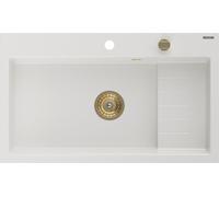 Mexen Omar Evier en granit 1 bassin 800 x 480 mm, blanc, siphon doré - 6520801005-20-G