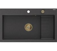 Mexen Omar Evier en granit 1 bassin 800 x 480 mm, noir moucheté, siphon doré - 6520801005-76-G