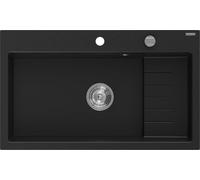 Mexen Omar Evier en granit 1 bassin 800 x 480 mm, noir, siphon chrome - 6520801005-77