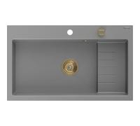 Mexen Omar évier en granit 1 cuve 800 x 480 mm, gris, siphon doré - 6520801005-71-G 31109 5905315236340