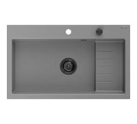 Mexen Omar évier en granit 1 cuve 800 x 480 mm, gris, siphon noir - 6520801005-71-B 31155 5905315236555