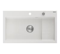 Mexen Omar évier en granit à 1 bac 800 x 480 mm, blanc, siphon chromé - 6520801005-20 29311 5905315070890