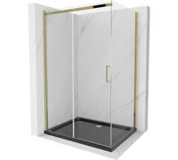 Mexen Omega cabine de douche coulissante 100 x 90 cm, transparent, or + receveur Flat, noir - 825-100-090-50-00-4070G 13516 5907709166400