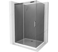 Mexen Omega Cabine de douche pliante 140 x 100 cm, Noir graphite, Chrome + receveur de douche Flat, bialy - 825-140-100-01-4
