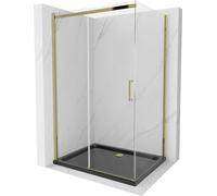 Mexen Omega Paroi de douche pliante 120 x 90 cm, Transparent, Or + Receveur de douche plat, Noir - 825-120-090-50-00-4070G