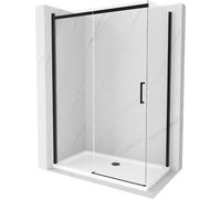 Mexen Omega Paroi de douche pliante 140 x 80 cm, Transparent, Noir + Receveur de douche plat, Blanc - 825-140-080-70-00-4010B