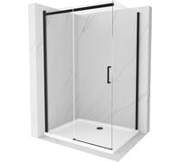 Mexen Omega Paroi de douche pliante 140 x 90 cm, Transparent, Noir + Receveur de douche plat, Blanc - 825-140-090-70-00-4010B