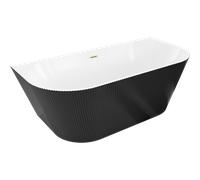 Mexen Oris baignoire autoportante adossée côtelée 150 x 75 cm, blanc/noir, trop-plein or brossé - 52871507575-55 77188 5905315623409