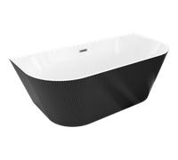 Mexen Oris baignoire autoportante adossée rainurée 150 x 75 cm, blanche/noire, trop-plein gris pistolet brossé - 52871507575-66 77225 5905315623430