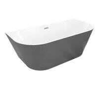 Mexen Oris baignoire autoportante murale cannelée 150 x 75 cm, blanche/grise, trop-plein cuivre brossé - 52871507562-65 77121 5905315623324