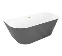 Mexen Oris baignoire autoportante murale nervurée 150 x 75 cm, blanc/gris, trop-plein or brossé - 52871507562-55 77095 5905315623300