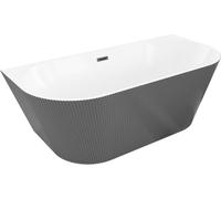 Mexen Oris baignoire autoportante murale striée 170 x 80 cm, blanc/gris, trop-plein noir - 52871708062-70