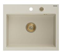 Mexen Oscar évier en granit 1 bac 580 x 490 mm, beige, siphon doré - 6519581000-69-G 29271 5905315236265