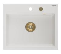 Mexen Oscar évier en granit 1 bac 580 x 490 mm, blanc, siphon doré - 6519581000-20-G 29269 5905315236258