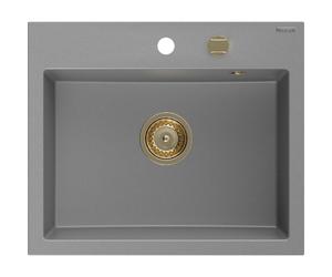 Mexen Oscar évier en granit 1 bac 580 x 490 mm, gris, siphon doré - 6519581000-71-G 29274 5905315236272