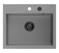 Mexen Oscar évier en granit 1 bac 580 x 490 mm, gris, siphon noir - 6519581000-71-B 29298 5905315236487
