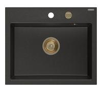 Mexen Oscar évier en granit 1 bac 580 x 490 mm, noir/doré métallique, siphon doré - 6519581000-75-G 29287 5905315236296