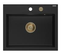 Mexen Oscar Évier en granit 1 bac 580 x 490 mm, noir, siphon doré - 6519581000-77-G 29294 5905315236319