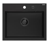 Mexen Oscar évier en granit 1 bac 580 x 490 mm, noir, siphon noir - 6519581000-77-B 29310 5905315236524