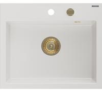 Mexen Oscar Evier en granit 1 bassin 580 x 490 mm, blanc, siphon doré - 6519581000-20-G