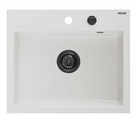 Mexen Oscar Évier en granit à 1 bac 580 x 490 mm, blanc, siphon noir - 6519581000-20-B 29296 5905315236463