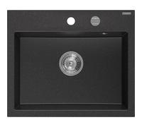 Mexen Oscar évier en granit à 1 bac 580 x 490 mm, noir/argent métallique, siphon chromé - 6519581000-73 29252 5905315070852