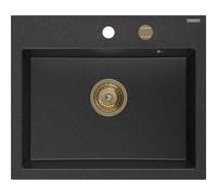 Mexen Oscar évier en granit à 1 bac 580 x 490 mm, noir/argent métallisé, siphon doré - 6519581000-73-G 29285 5905315236289