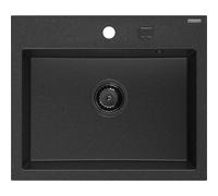 Mexen Oscar évier en granit à 1 bac 580 x 490 mm, noir/métallisé argenté, siphon noir - 6519581000-73-B 29301 5905315236494