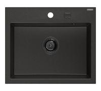 Mexen Oscar évier en granit à 1 cuve 580 x 490 mm, noir/doré métallique, siphon noir - 6519581000-75-B 29303 5905315236500