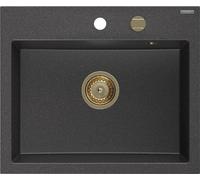 Mexen Oscar Evier en granit à 1 niveau 580 x 490 mm, noir moucheté, siphon doré - 6519581000-76-G