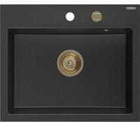 Mexen Oscar Evier en granit à 1 niveau 580 x 490 mm, noir/or métallisé, siphon or - 6519581000-75-G