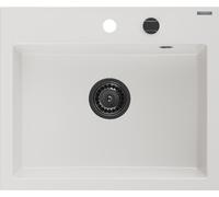Mexen Oscar Evier en granit un bassin 580 x 490 mm, blanc, siphon noir - 6519581000-20-B