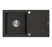 Mexen Pablo évier en granit 1 bac avec égouttoir 752 x 436 mm, noir/doré métallisé, siphon chromé - 6510751010-75 3490 5907709194441