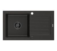 Mexen Pablo évier en granit 1 bac avec égouttoir 752 x 436 mm, noir/doré métallisé, siphon noir - 6510751010-75-B 16338 5905315013132
