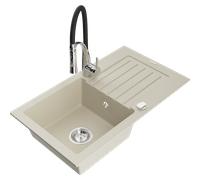 Mexen Pablo évier en granit 1 bac avec égouttoir et robinet de cuisine Aster, beige - 6510-69-73450-07 19101 5905315045522