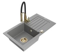 Mexen Pablo évier en granit 1 bac avec égouttoir et robinet de cuisine Aster, gris - 6510-71-73450-57-G 19108 5905315045607