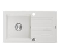 Mexen Pablo évier en granit 1 cuve avec égouttoir 752 x 436 mm, blanc, siphon chromé - 6510751010-20 3477 5907709194397