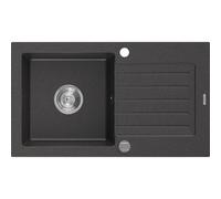 Mexen Pablo évier en granit à 1 bac avec égouttoir 752 x 436 mm, noir moucheté, siphon chromé - 6510751010-76 3491 5907709194458