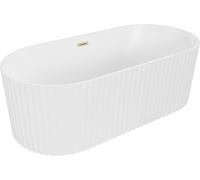 Mexen Paola baignoire autoportante striée 150 x 75 cm, blanc mat, trop-plein doré brossé - 52721507501-55
