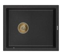 Mexen Pedro évier en granit 1 bac 560 x 460 mm, noir/argenté métallisé, siphon doré - 6508561000-73-G 16177 5905315011862