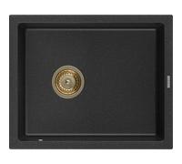 Mexen Pedro évier en granit 1 bac 560 x 460 mm, noir/argenté métallisé, siphon doré - 6508561000-73-G 16177 5905315011862