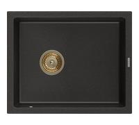 Mexen Pedro évier en granit 1 bac 560 x 460 mm, noir/doré métallisé, siphon doré - 6508561000-75-G 16178 5905315011879