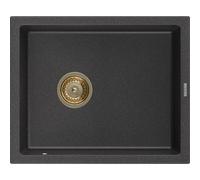 Mexen Pedro évier en granit 1 bac 560 x 460 mm, noir moucheté, siphon doré - 6508561000-76-G 16179 5905315011886