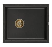 Mexen Pedro évier en granit 1 bac 560 x 460 mm, noir/doré métallisé, siphon doré - 6508561000-75-G 16178 5905315011879